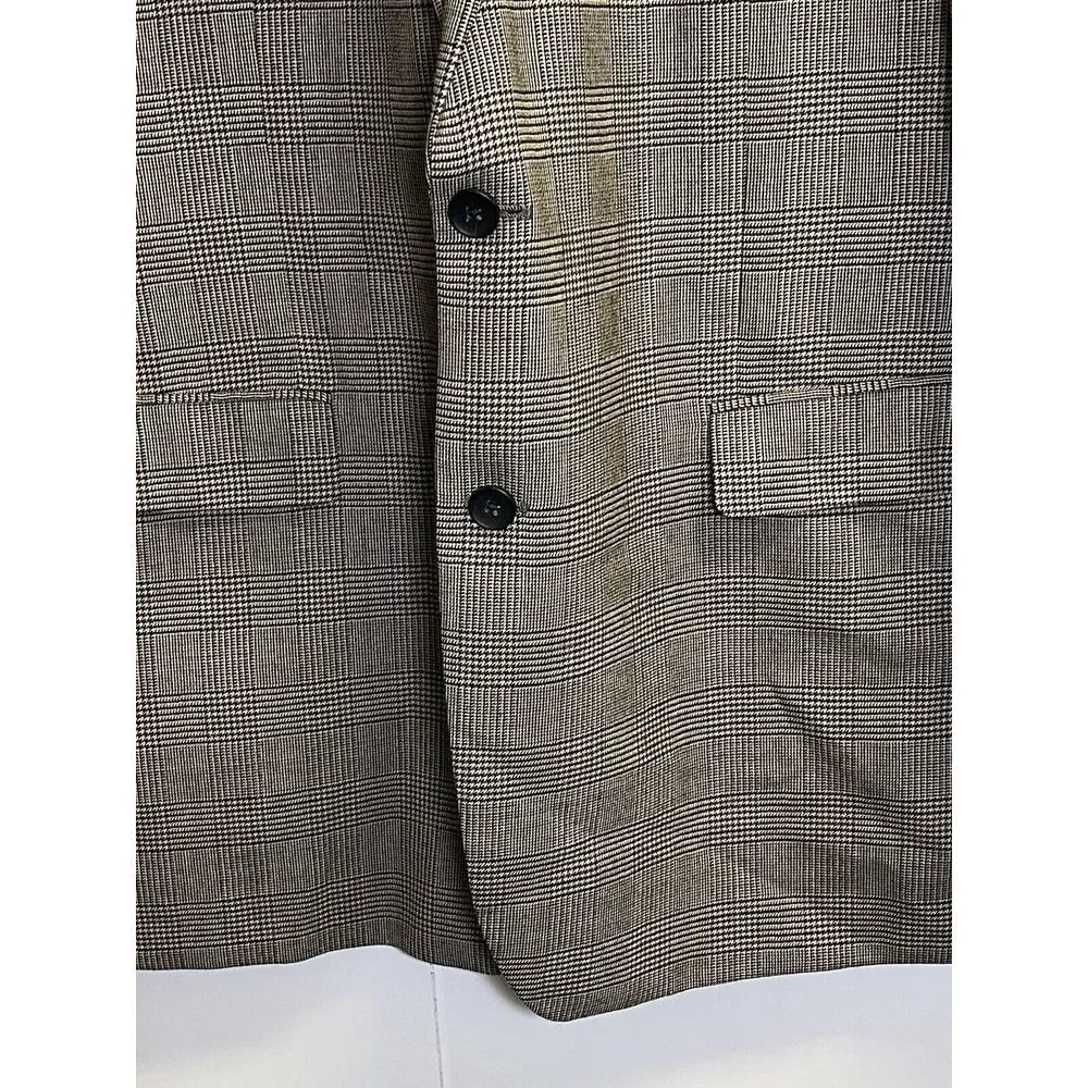 Nautica Wool 2 Button‎ Sport Coat 44L Light Brown Glen Plaid Blazer Jacket